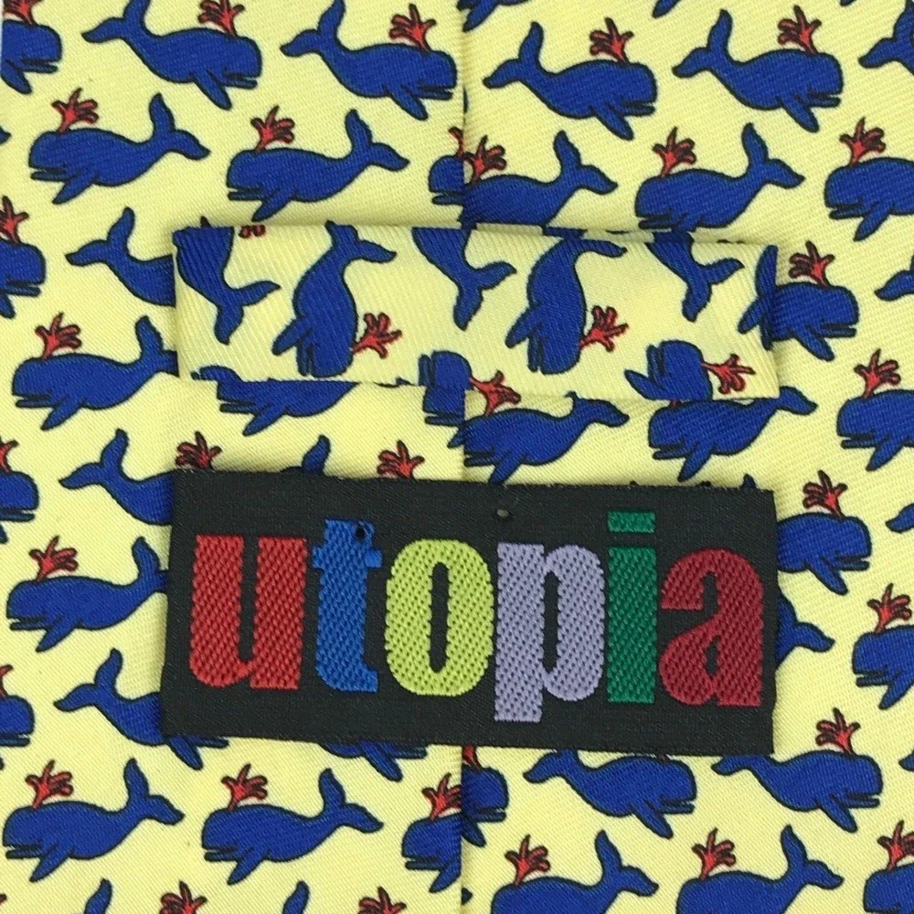 Utopia Tie Handmade Yellow Blue Whale Animal Pattern Ocean Sea Life Necktie 57